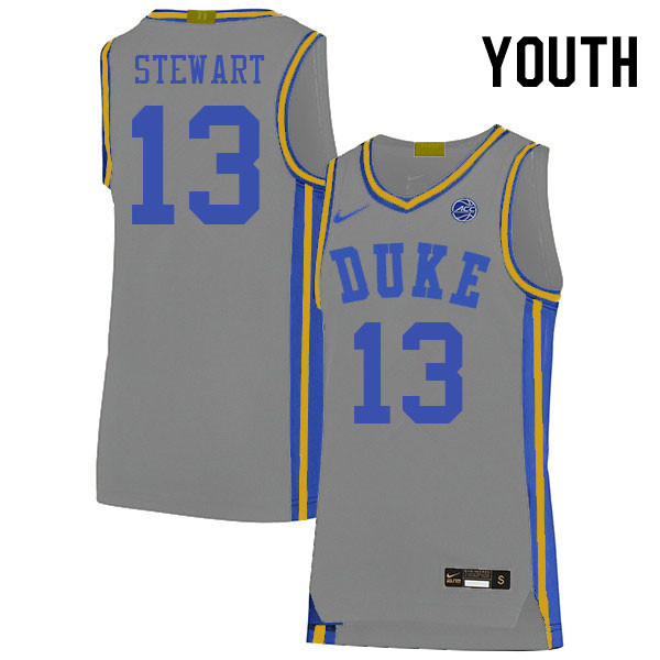 Youth #13 Sean Stewart Duke Blue Devils College Basketball Jerseys Stitched Sale-Gray
